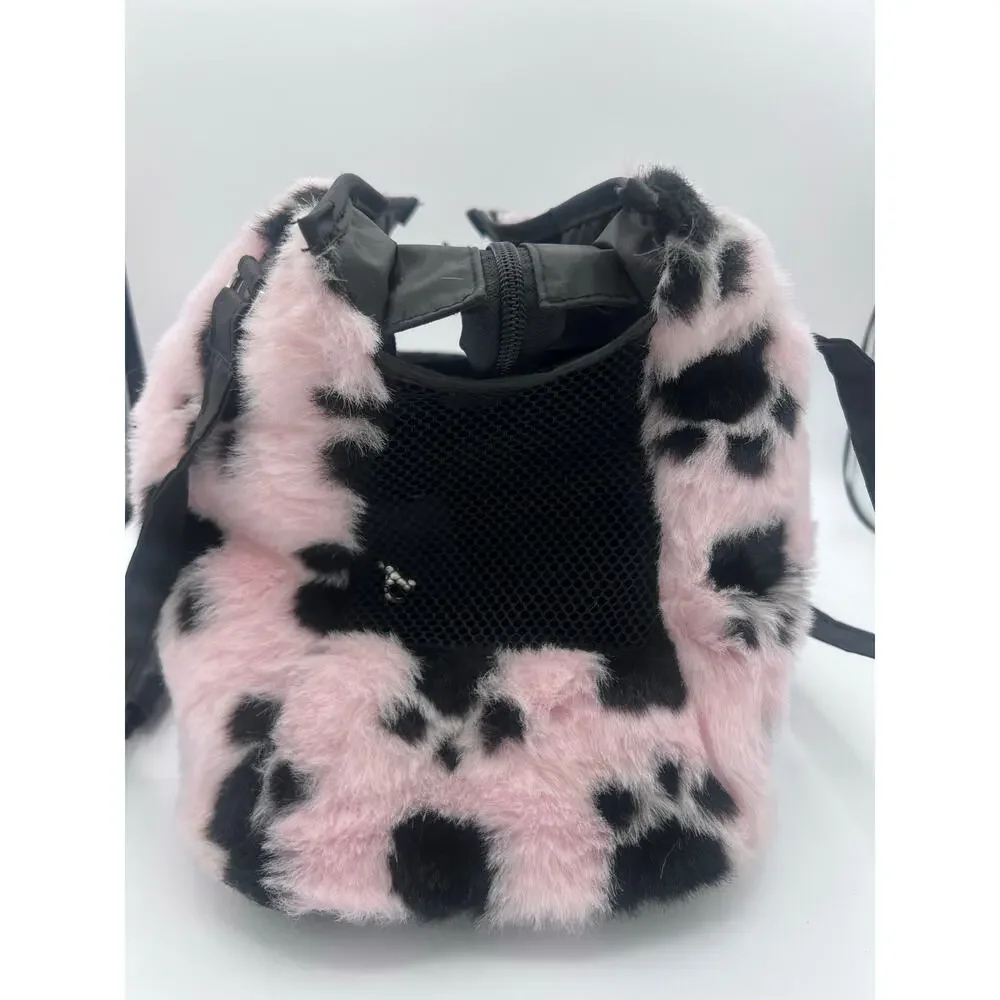 Pink Faux Fur Pet Carrier with Paw Print Design - Picture 6 of 6